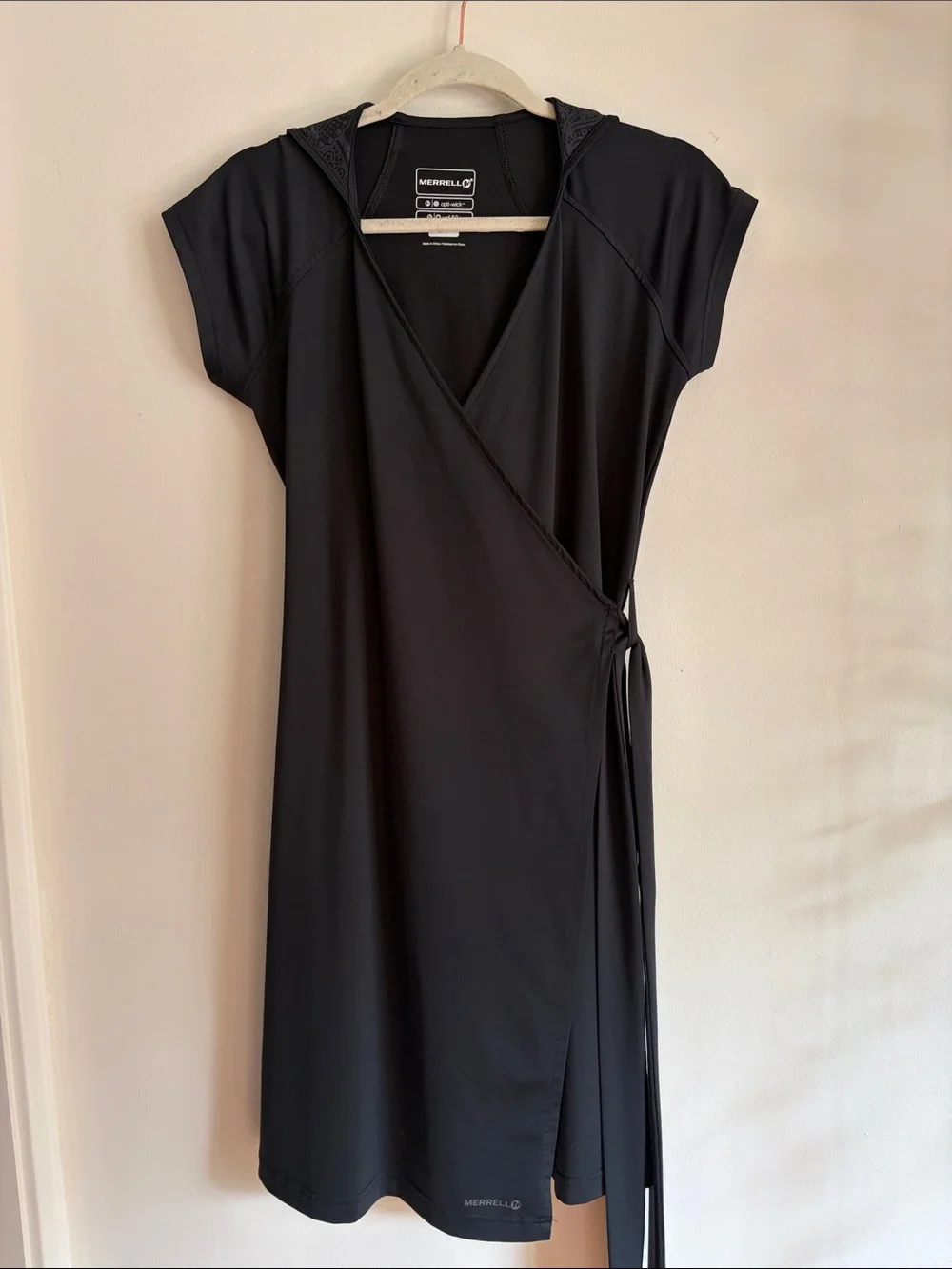 Merrell Black Wrap Midi Dress with Self-Tie Waist